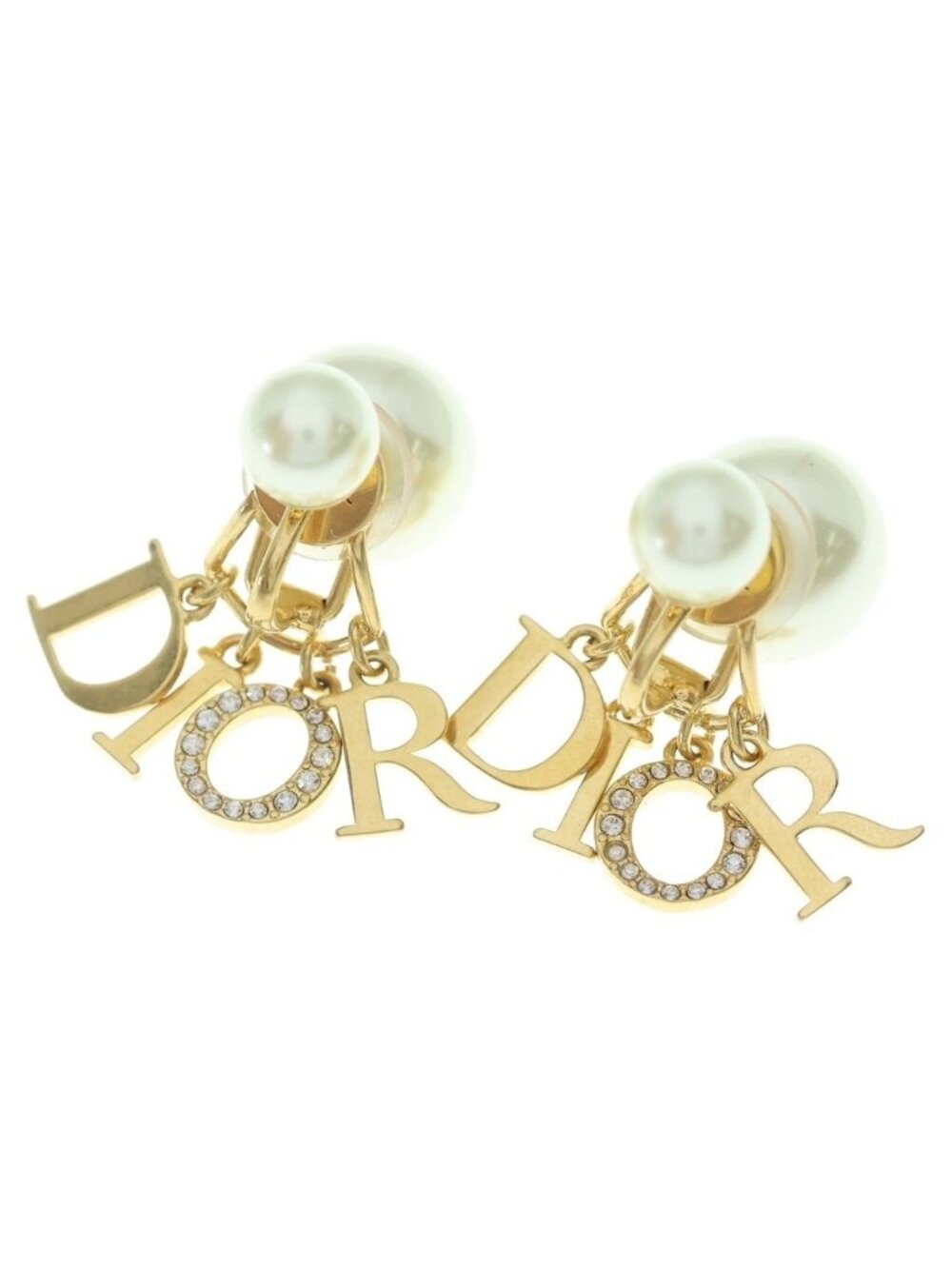 Dior Tribal Faux Pearl Earrings White Gold